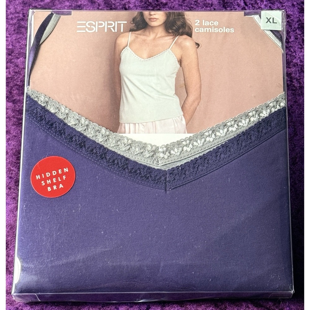 Vtg Esprit Cami Top Set Womens‎ XL 90s Y2K Purple Gray Lace Whimsy Fairy Lot NIP